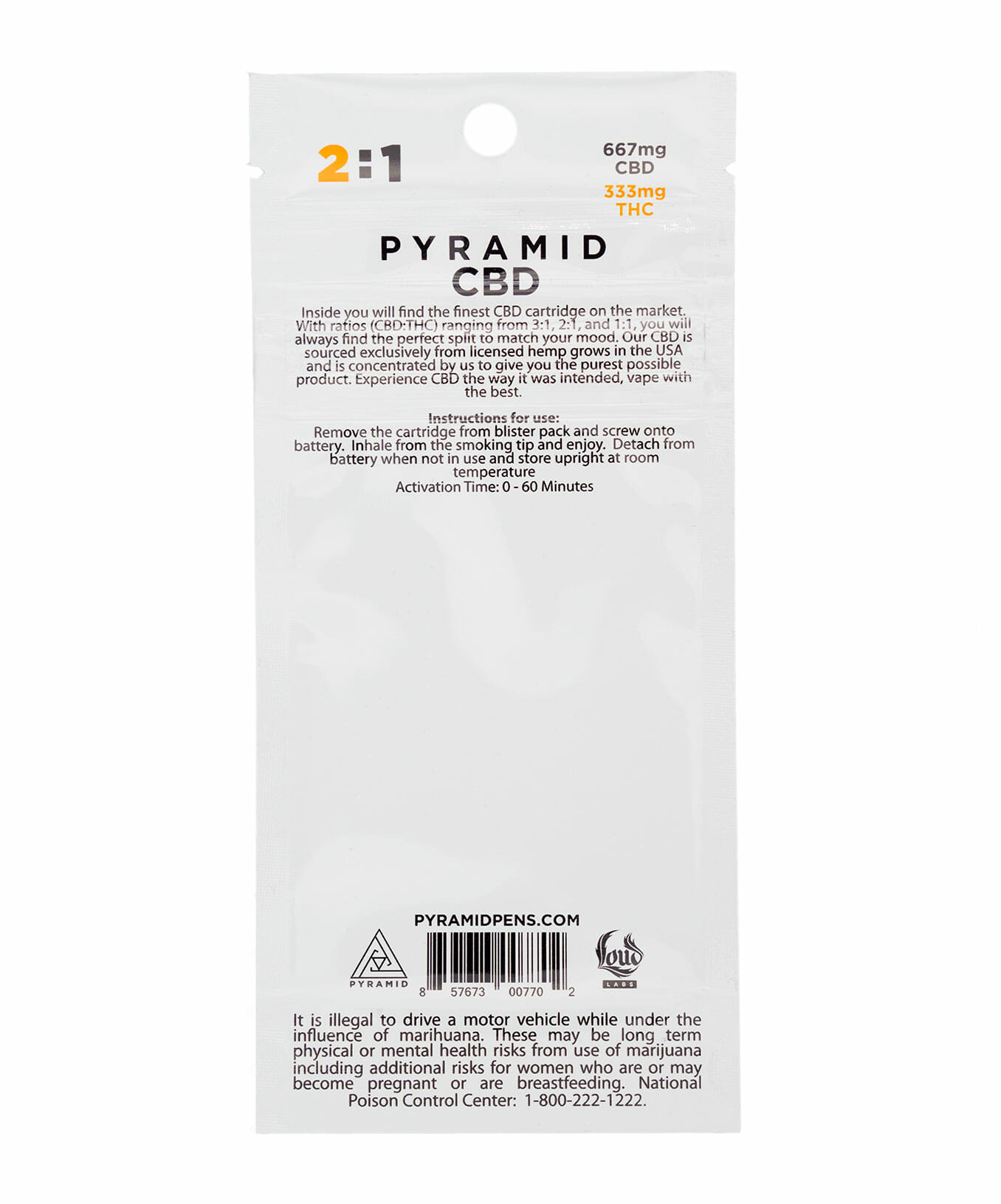 Pyramid CBD/THC 2:1 cartridge