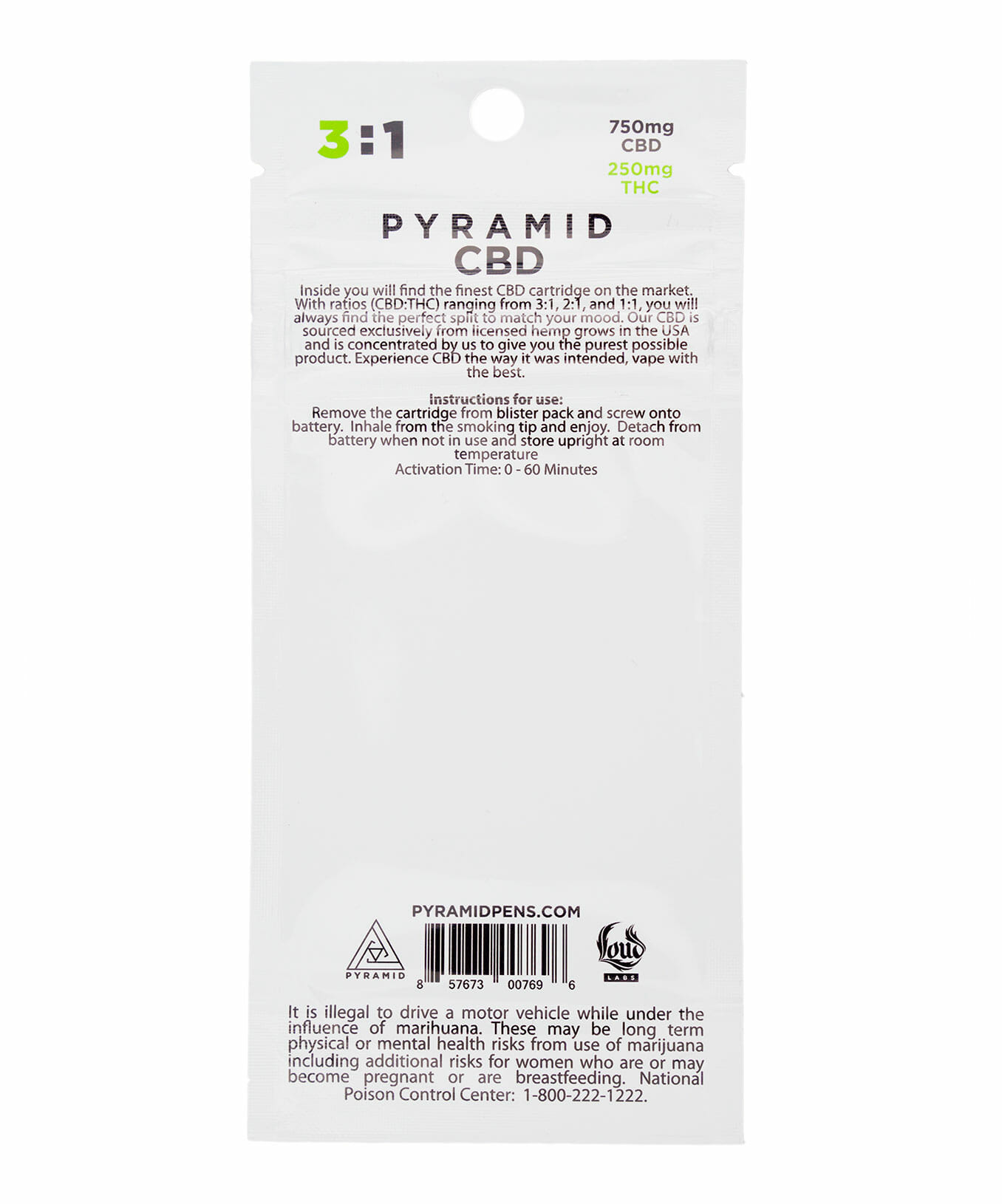 3:1 Pyramid CBD/THC cartridge