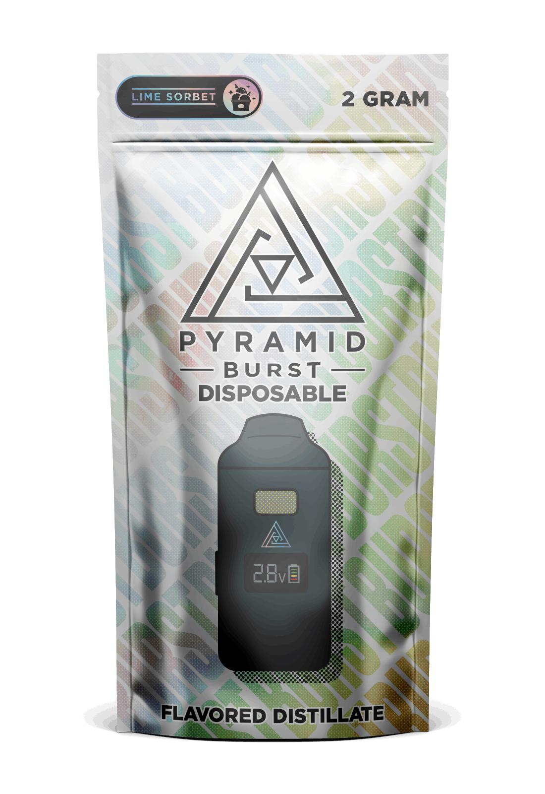 Pyramid_Burst_LimeSorbet_2G_Disposable Pyramid Burst disposable 2G vape - lime sorbet flavored distillate